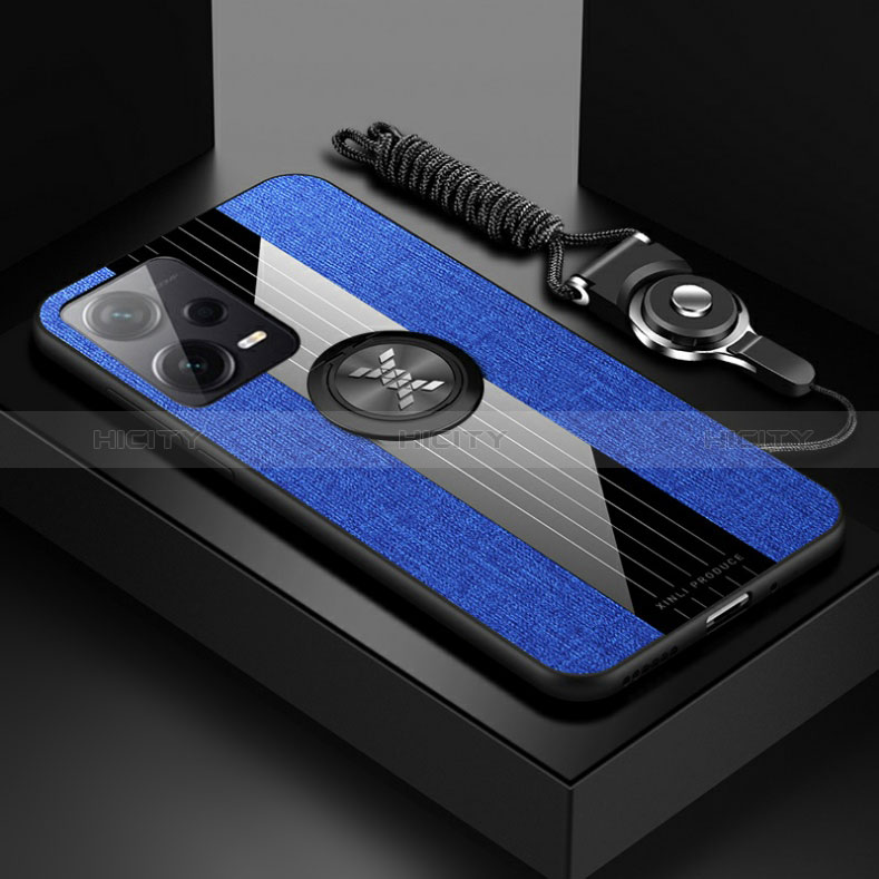 Custodia Silicone Ultra Sottile Morbida Cover con Magnetico Anello Supporto X03L per Xiaomi Poco X5 5G Blu