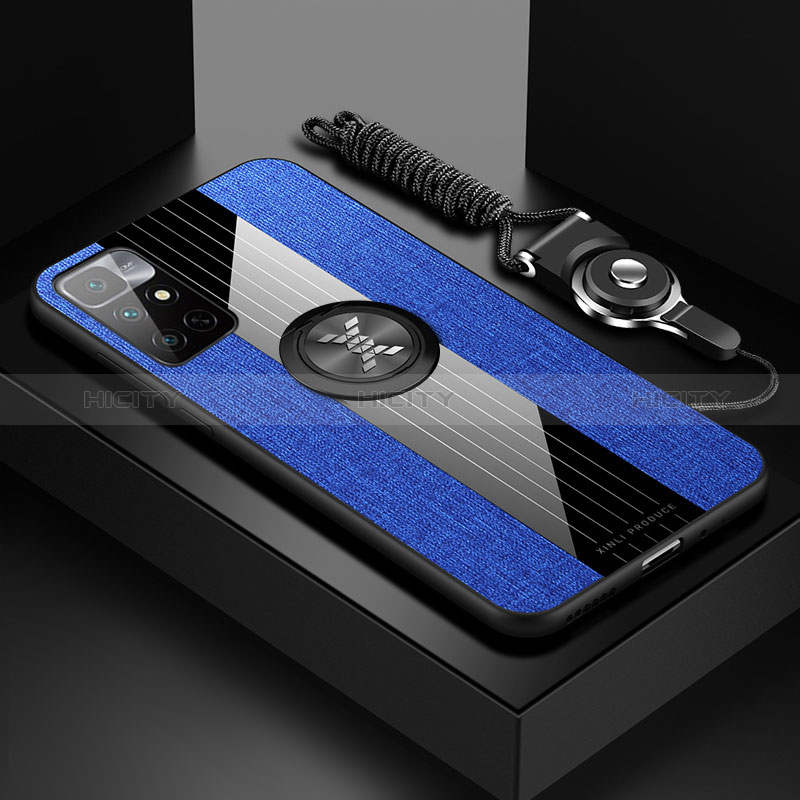 Custodia Silicone Ultra Sottile Morbida Cover con Magnetico Anello Supporto X03L per Xiaomi Redmi 10 4G Blu