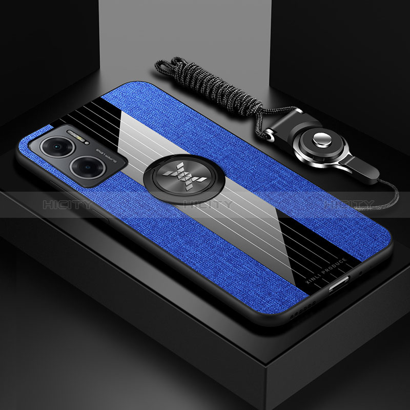 Custodia Silicone Ultra Sottile Morbida Cover con Magnetico Anello Supporto X03L per Xiaomi Redmi 10 5G Blu