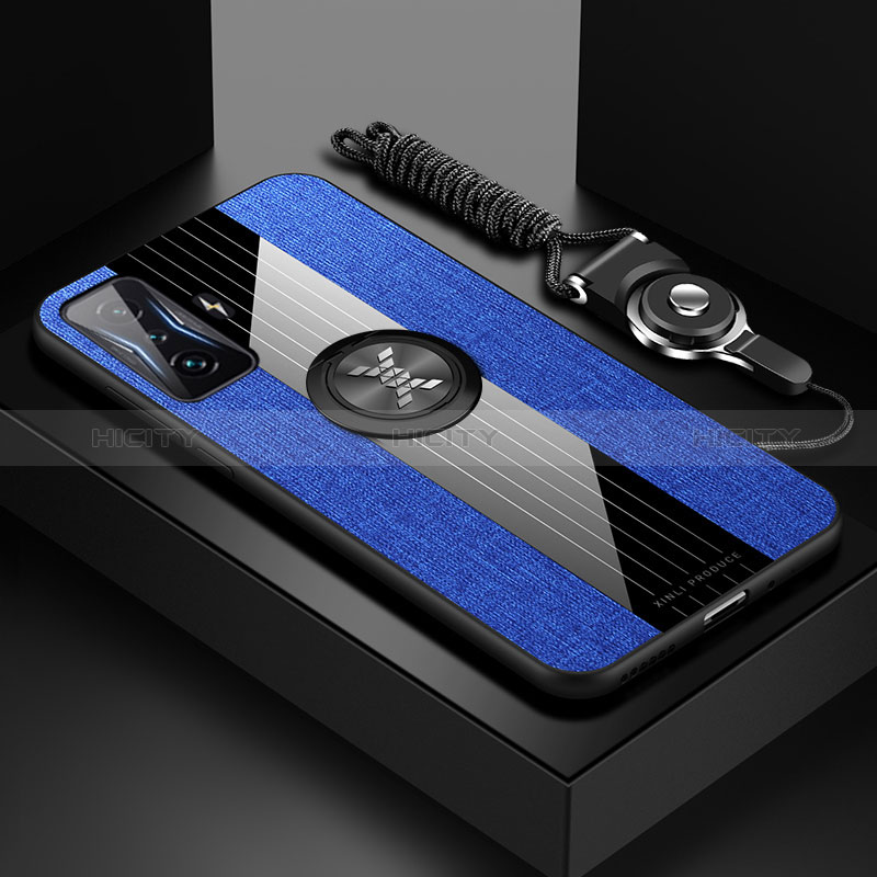 Custodia Silicone Ultra Sottile Morbida Cover con Magnetico Anello Supporto X03L per Xiaomi Redmi K50 Gaming 5G Blu