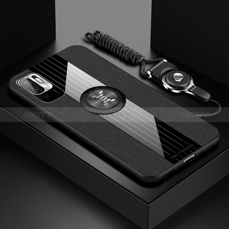 Custodia Silicone Ultra Sottile Morbida Cover con Magnetico Anello Supporto X03L per Xiaomi Redmi Note 10 5G Nero