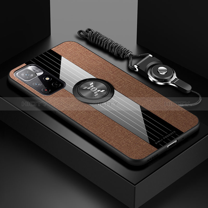 Custodia Silicone Ultra Sottile Morbida Cover con Magnetico Anello Supporto X03L per Xiaomi Redmi Note 11 5G Marrone