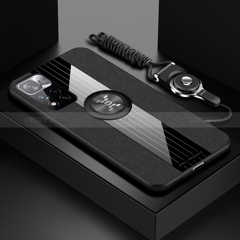 Custodia Silicone Ultra Sottile Morbida Cover con Magnetico Anello Supporto X03L per Xiaomi Redmi Note 11 Pro+ Plus 5G Nero