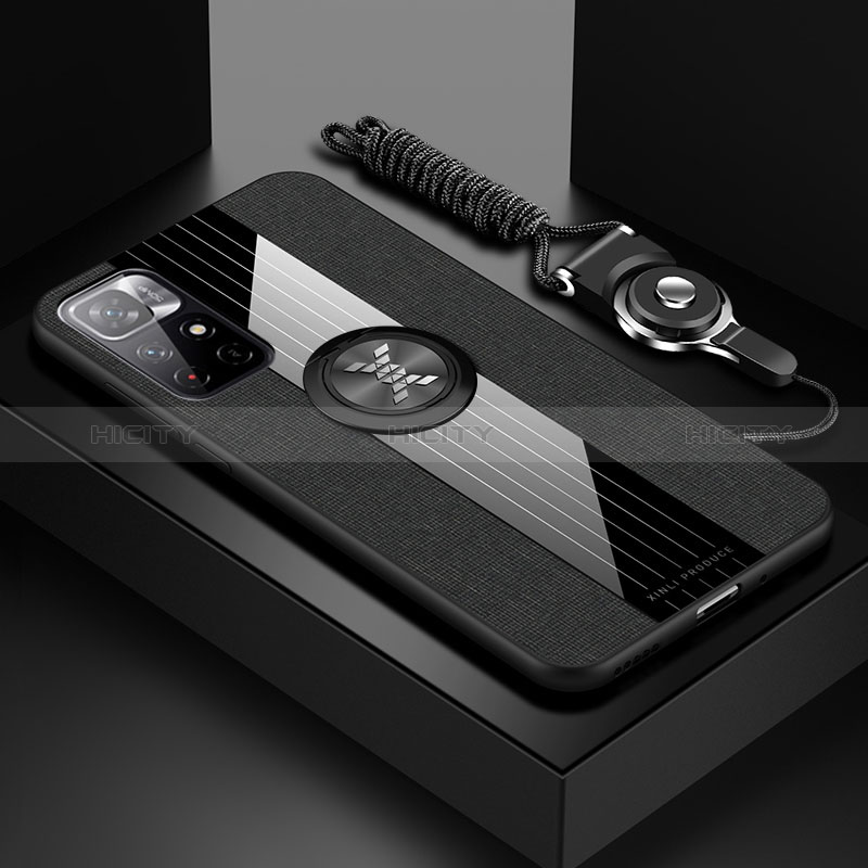 Custodia Silicone Ultra Sottile Morbida Cover con Magnetico Anello Supporto X03L per Xiaomi Redmi Note 11S 5G Nero