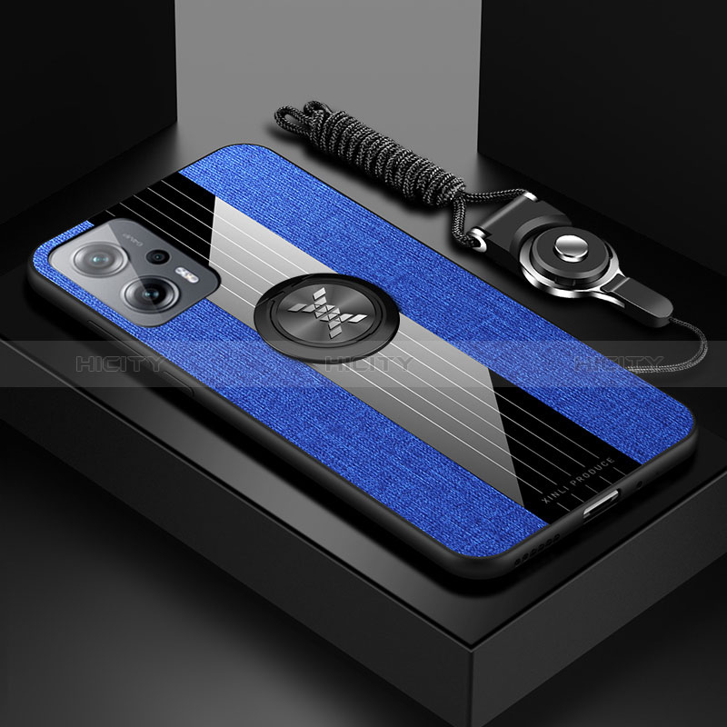 Custodia Silicone Ultra Sottile Morbida Cover con Magnetico Anello Supporto X03L per Xiaomi Redmi Note 11T Pro 5G Blu