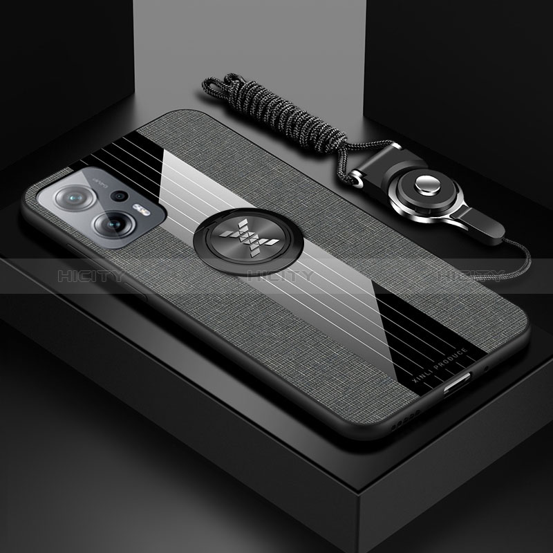 Custodia Silicone Ultra Sottile Morbida Cover con Magnetico Anello Supporto X03L per Xiaomi Redmi Note 11T Pro+ Plus 5G Grigio