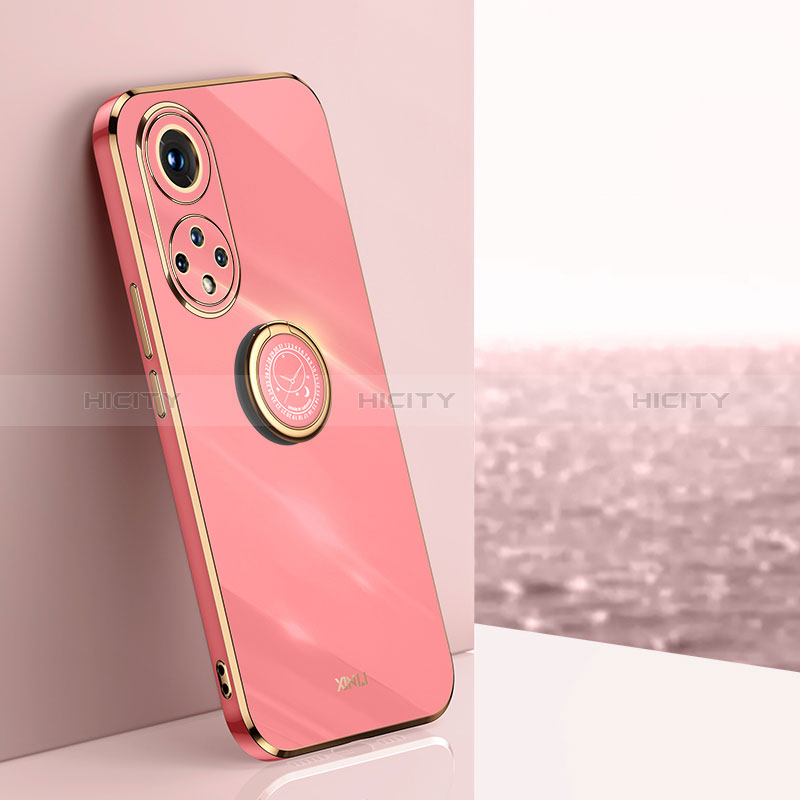 Custodia Silicone Ultra Sottile Morbida Cover con Magnetico Anello Supporto XL1 per Huawei Honor 50 5G Rosa Caldo