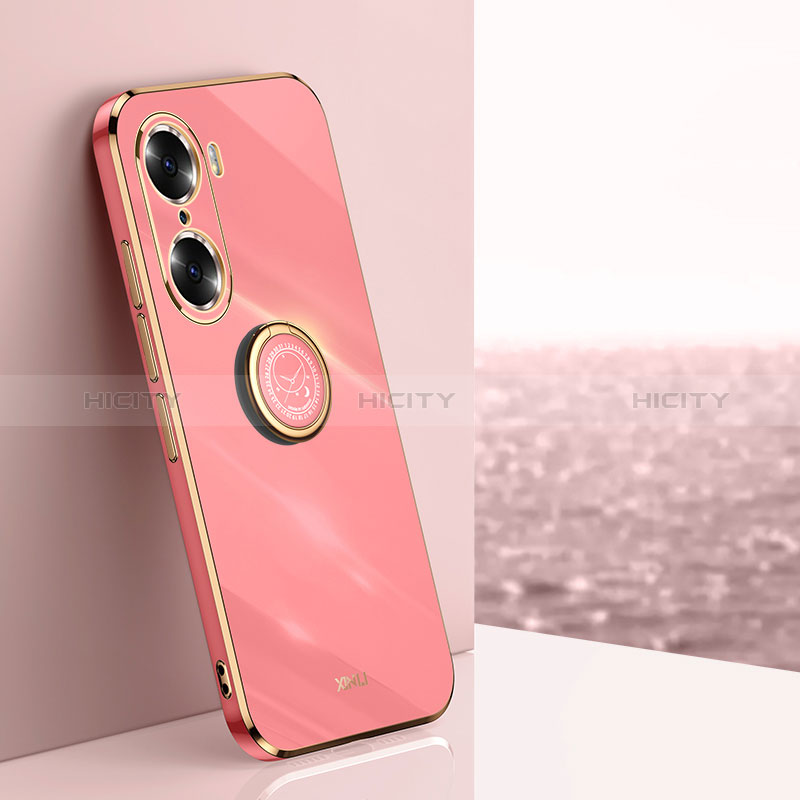 Custodia Silicone Ultra Sottile Morbida Cover con Magnetico Anello Supporto XL1 per Huawei Honor 60 5G Rosa Caldo