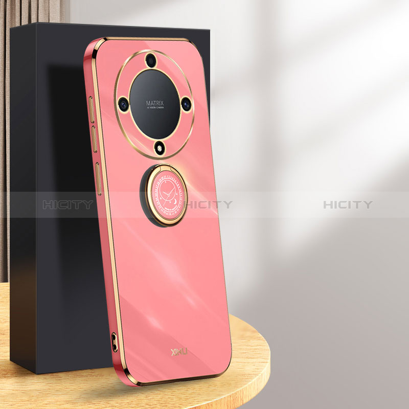 Custodia Silicone Ultra Sottile Morbida Cover con Magnetico Anello Supporto XL1 per Huawei Honor Magic6 Lite 5G Rosa Caldo