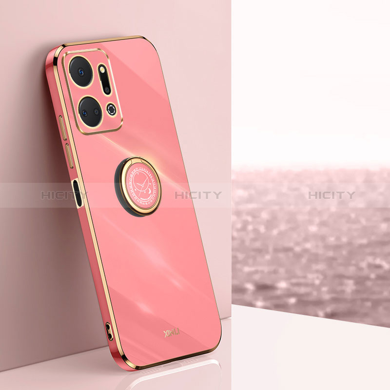 Custodia Silicone Ultra Sottile Morbida Cover con Magnetico Anello Supporto XL1 per Huawei Honor X7a Rosa Caldo