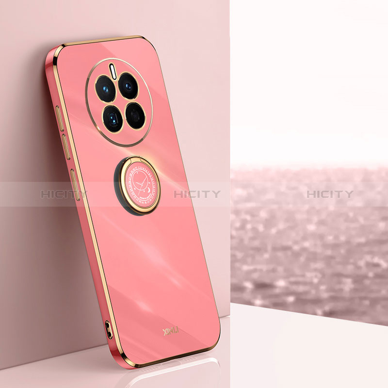 Custodia Silicone Ultra Sottile Morbida Cover con Magnetico Anello Supporto XL1 per Huawei Mate 50 Rosa Caldo