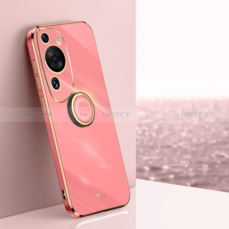 Custodia Silicone Ultra Sottile Morbida Cover con Magnetico Anello Supporto XL1 per Huawei P60 Art Rosa Caldo