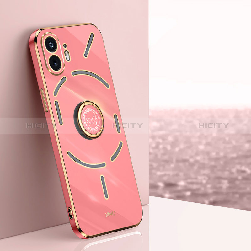 Custodia Silicone Ultra Sottile Morbida Cover con Magnetico Anello Supporto XL1 per Nothing Phone 2 Rosa Caldo