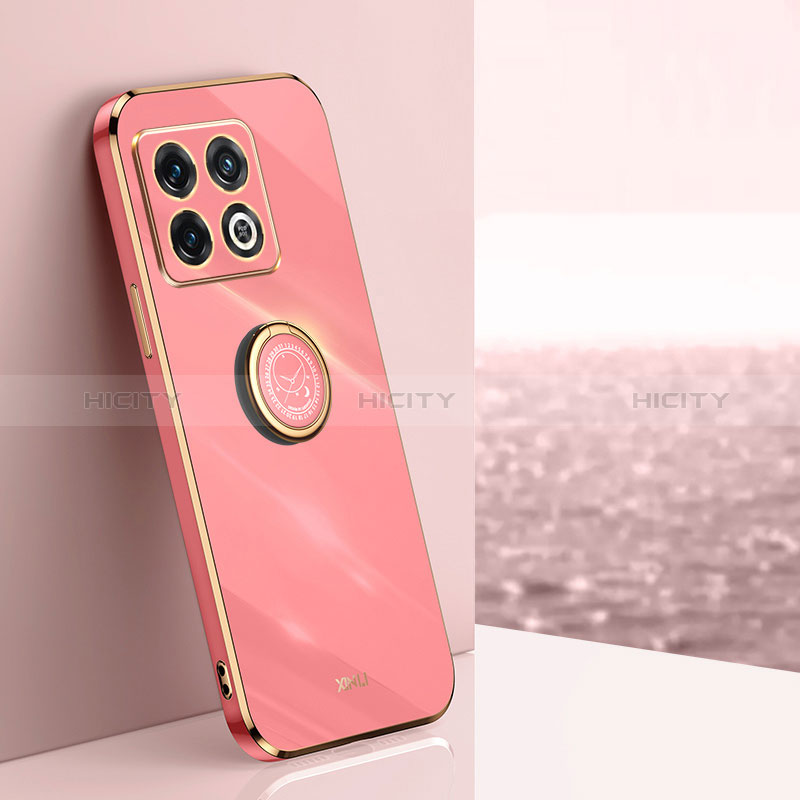 Custodia Silicone Ultra Sottile Morbida Cover con Magnetico Anello Supporto XL1 per OnePlus 10 Pro 5G Rosa Caldo