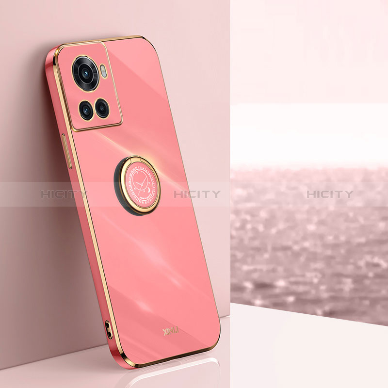 Custodia Silicone Ultra Sottile Morbida Cover con Magnetico Anello Supporto XL1 per OnePlus 10R 5G Rosa Caldo