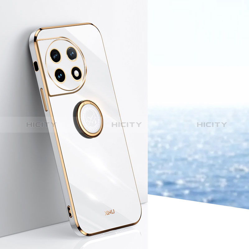Custodia Silicone Ultra Sottile Morbida Cover con Magnetico Anello Supporto XL1 per OnePlus 11R 5G Bianco