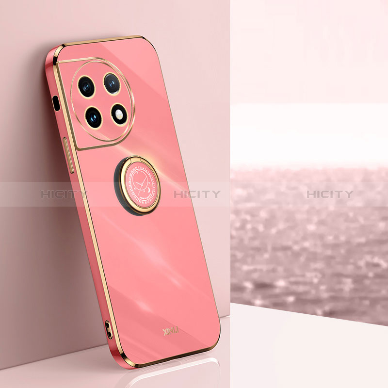 Custodia Silicone Ultra Sottile Morbida Cover con Magnetico Anello Supporto XL1 per OnePlus 11R 5G Rosa Caldo