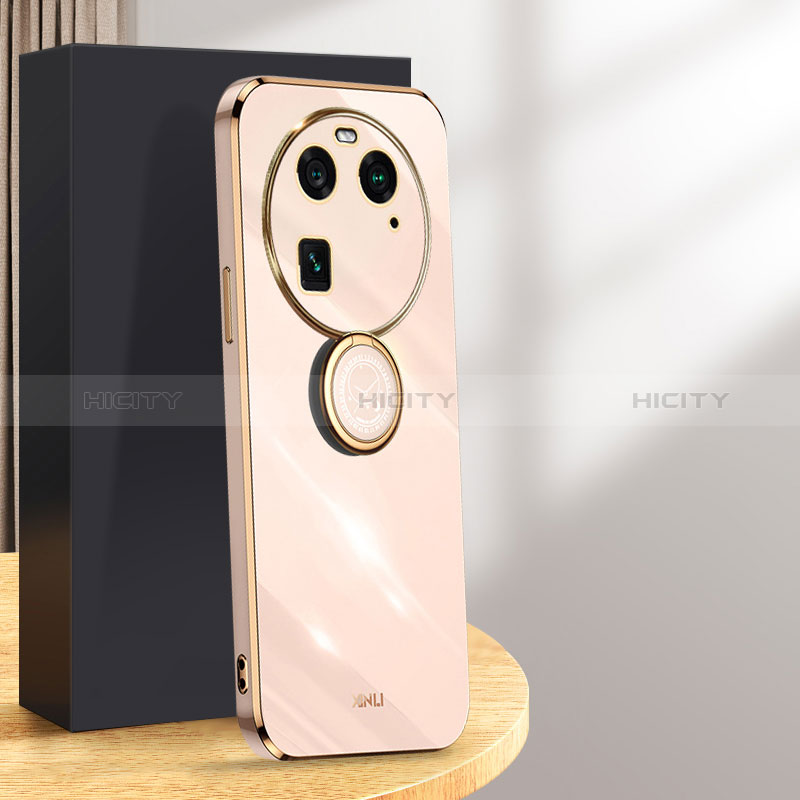 Custodia Silicone Ultra Sottile Morbida Cover con Magnetico Anello Supporto XL1 per Oppo Find X6 5G Oro Rosa