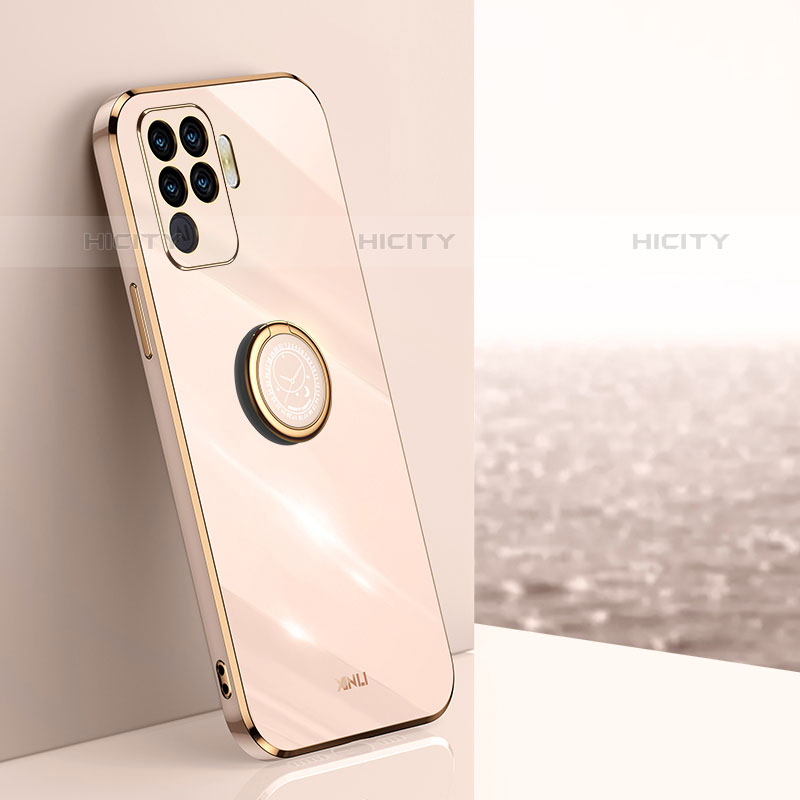 Custodia Silicone Ultra Sottile Morbida Cover con Magnetico Anello Supporto XL1 per Oppo Reno5 Lite Oro