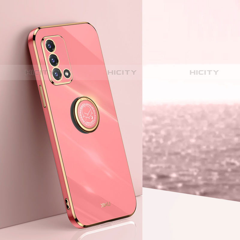 Custodia Silicone Ultra Sottile Morbida Cover con Magnetico Anello Supporto XL1 per Oppo Reno6 Lite Rosa Caldo