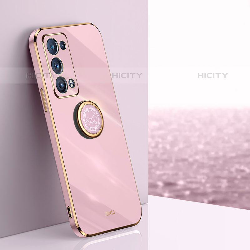 Custodia Silicone Ultra Sottile Morbida Cover con Magnetico Anello Supporto XL1 per Oppo Reno6 Pro 5G Rosa