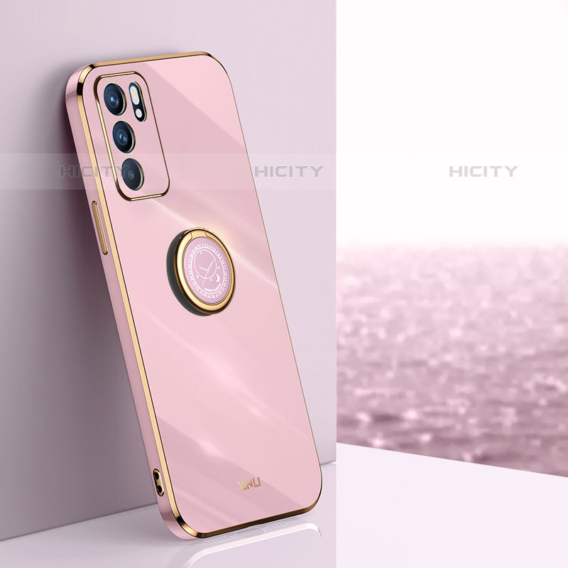 Custodia Silicone Ultra Sottile Morbida Cover con Magnetico Anello Supporto XL1 per Oppo Reno6 Z 5G Rosa