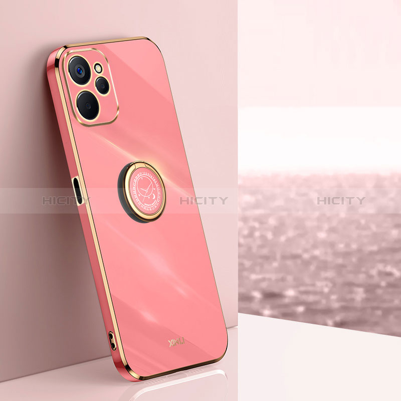 Custodia Silicone Ultra Sottile Morbida Cover con Magnetico Anello Supporto XL1 per Realme 10 5G Rosa Caldo