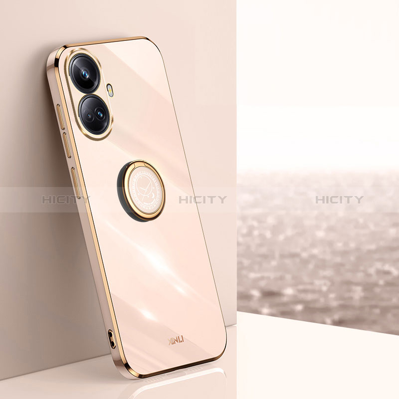 Custodia Silicone Ultra Sottile Morbida Cover con Magnetico Anello Supporto XL1 per Realme 10 Pro+ Plus 5G Oro Rosa