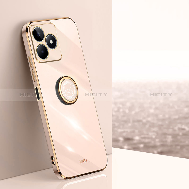 Custodia Silicone Ultra Sottile Morbida Cover con Magnetico Anello Supporto XL1 per Realme C53 India Oro Rosa