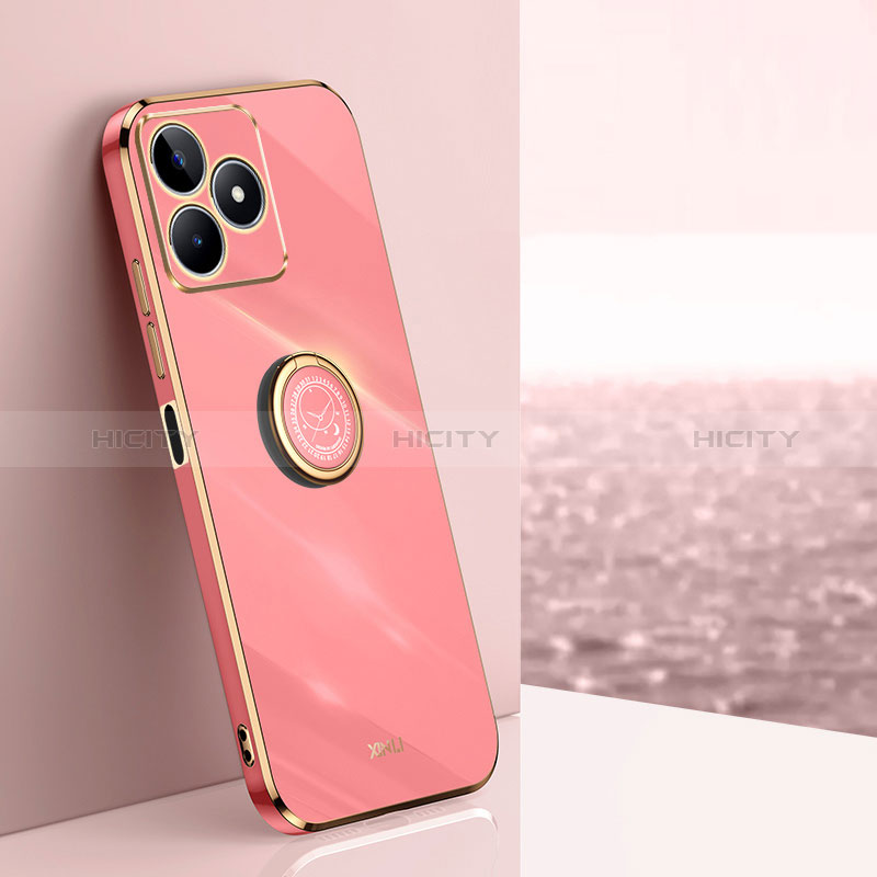 Custodia Silicone Ultra Sottile Morbida Cover con Magnetico Anello Supporto XL1 per Realme C53 India Rosa Caldo