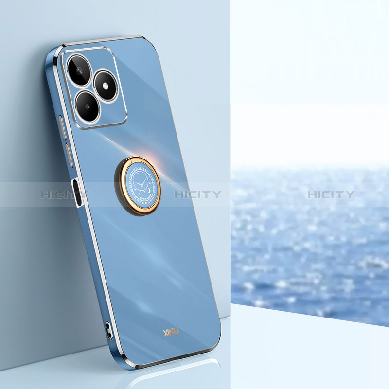 Custodia Silicone Ultra Sottile Morbida Cover con Magnetico Anello Supporto XL1 per Realme C67 Blu