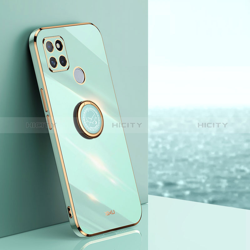 Custodia Silicone Ultra Sottile Morbida Cover con Magnetico Anello Supporto XL1 per Realme Q2i 5G Verde