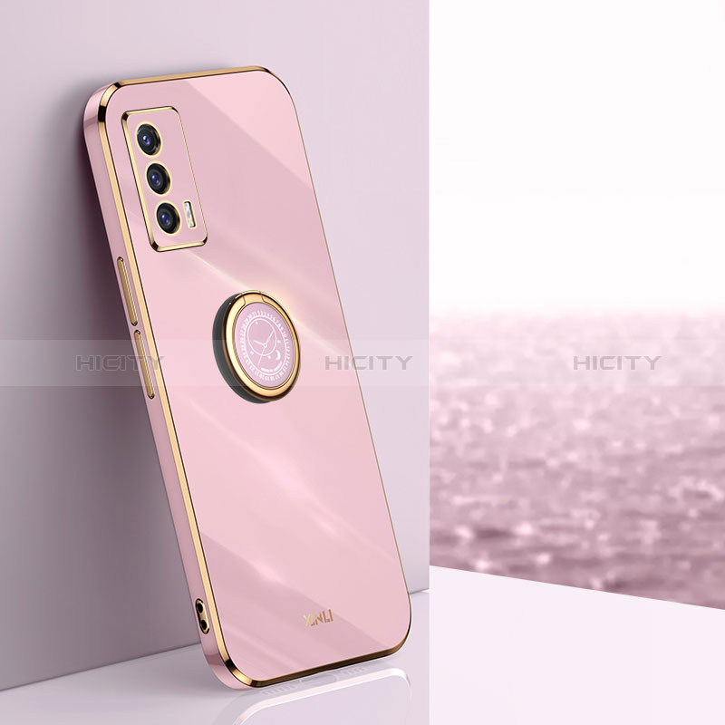 Custodia Silicone Ultra Sottile Morbida Cover con Magnetico Anello Supporto XL1 per Vivo iQOO 7 India 5G Rosa