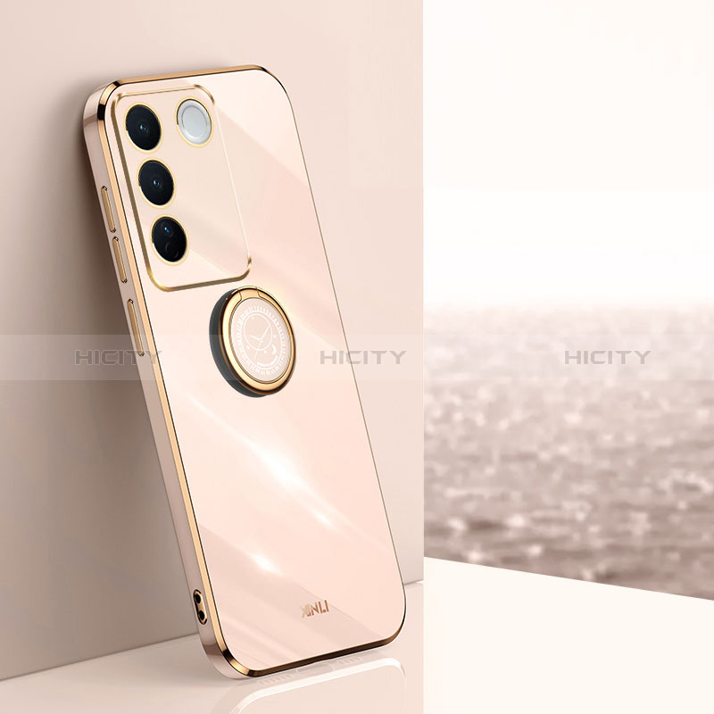 Custodia Silicone Ultra Sottile Morbida Cover con Magnetico Anello Supporto XL1 per Vivo V27 Pro 5G Oro