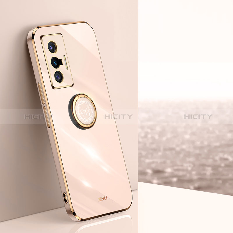 Custodia Silicone Ultra Sottile Morbida Cover con Magnetico Anello Supporto XL1 per Vivo X70t Oro