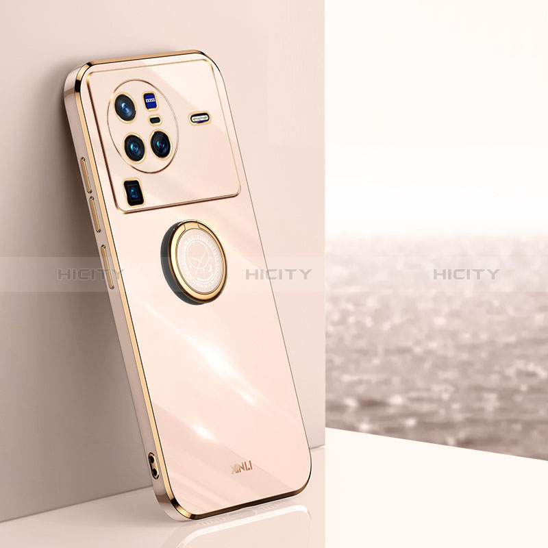 Custodia Silicone Ultra Sottile Morbida Cover con Magnetico Anello Supporto XL1 per Vivo X80 Pro 5G Oro