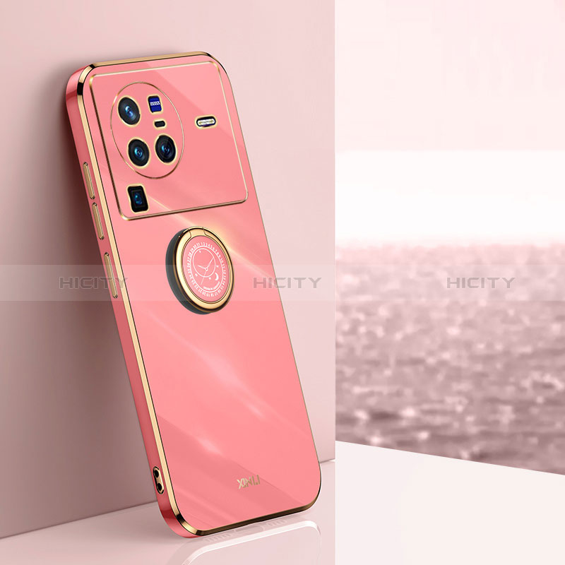 Custodia Silicone Ultra Sottile Morbida Cover con Magnetico Anello Supporto XL1 per Vivo X80 Pro 5G Rosa Caldo