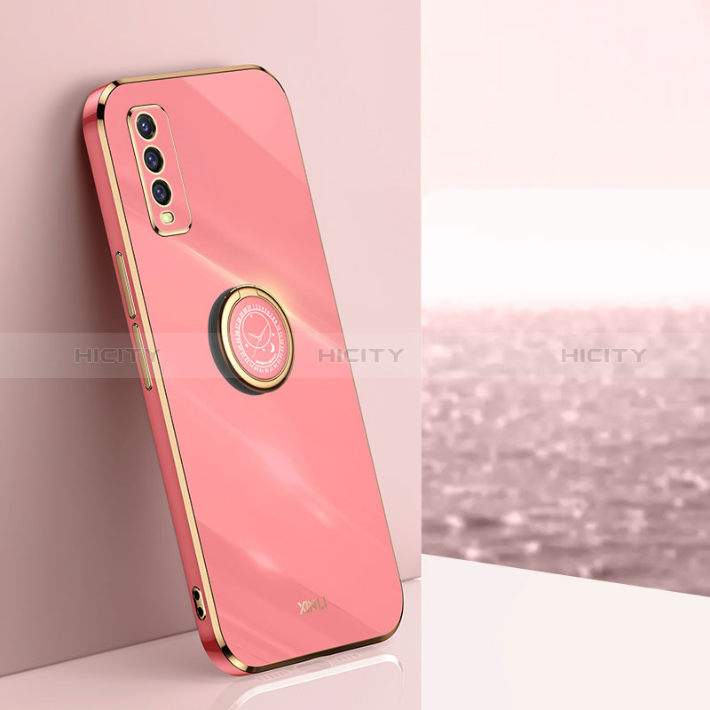 Custodia Silicone Ultra Sottile Morbida Cover con Magnetico Anello Supporto XL1 per Vivo Y12s (2021) Rosa Caldo