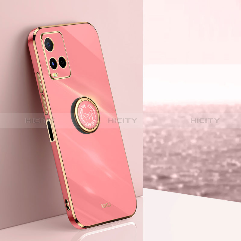 Custodia Silicone Ultra Sottile Morbida Cover con Magnetico Anello Supporto XL1 per Vivo Y21 Rosa Caldo