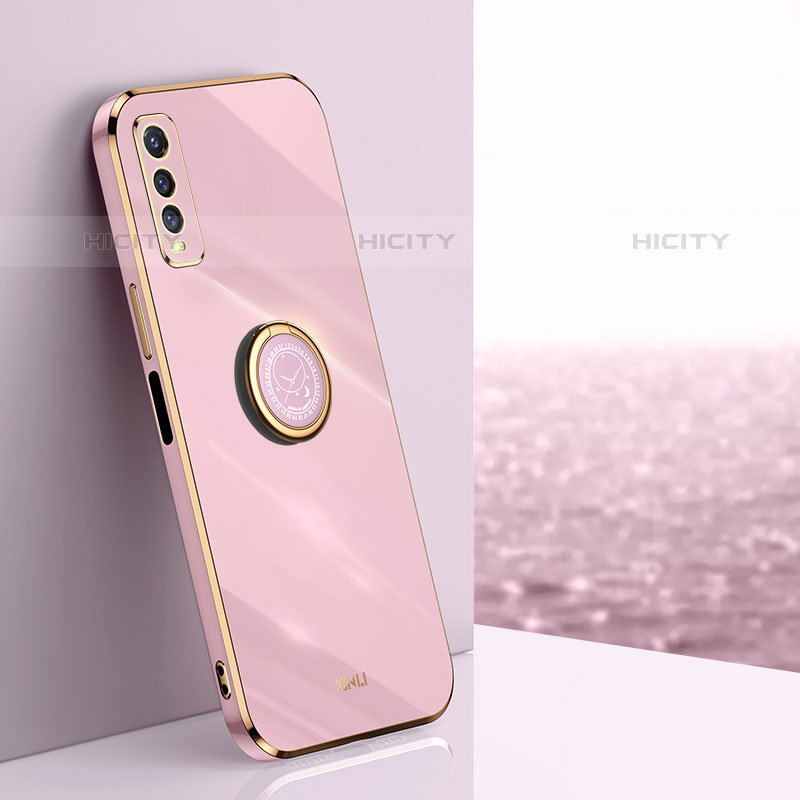 Custodia Silicone Ultra Sottile Morbida Cover con Magnetico Anello Supporto XL1 per Vivo Y70S 5G Rosa