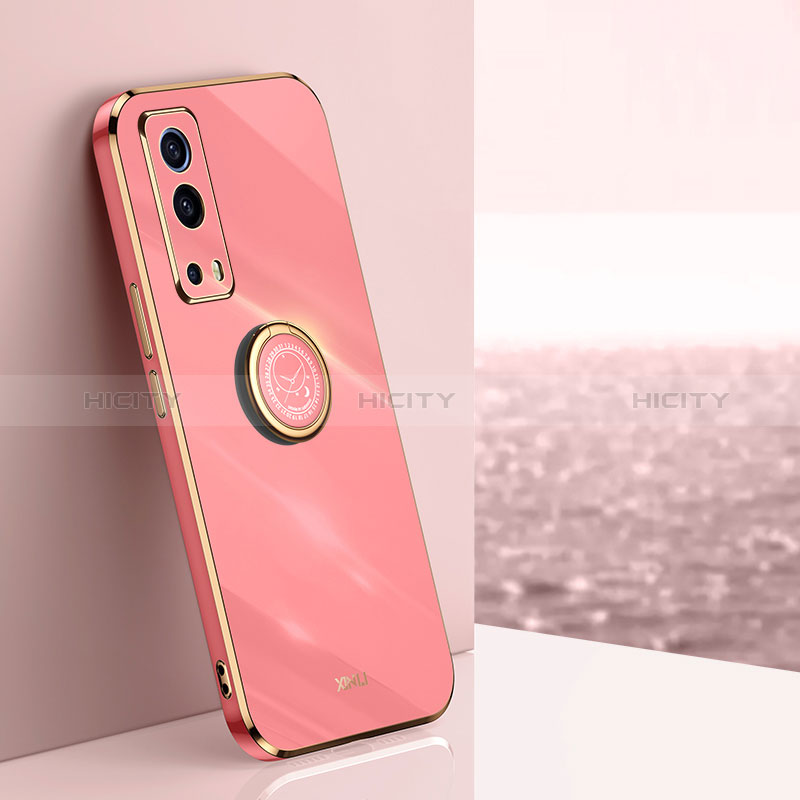 Custodia Silicone Ultra Sottile Morbida Cover con Magnetico Anello Supporto XL1 per Vivo Y72 5G Rosa Caldo