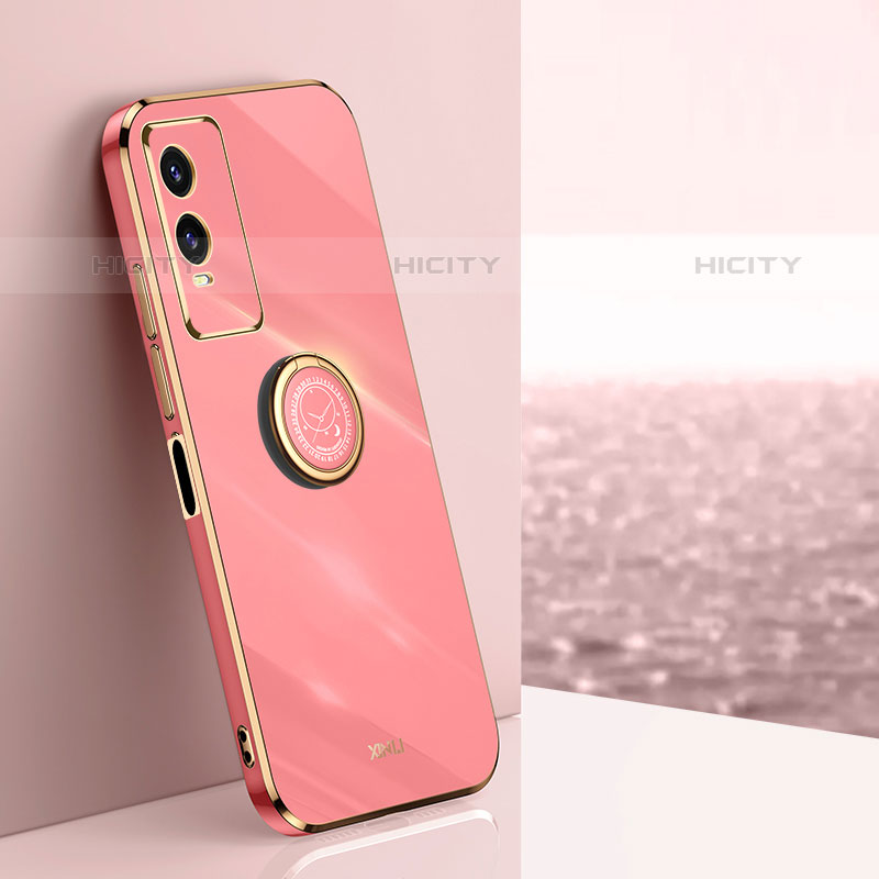 Custodia Silicone Ultra Sottile Morbida Cover con Magnetico Anello Supporto XL1 per Vivo Y74s 5G Rosa Caldo