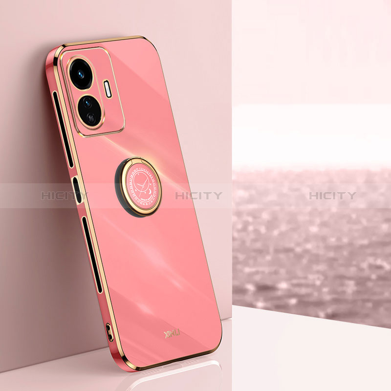 Custodia Silicone Ultra Sottile Morbida Cover con Magnetico Anello Supporto XL1 per Vivo Y77 5G Rosa Caldo