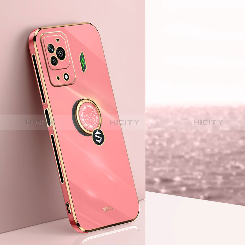 Custodia Silicone Ultra Sottile Morbida Cover con Magnetico Anello Supporto XL1 per Xiaomi Black Shark 5 Pro 5G Rosa Caldo