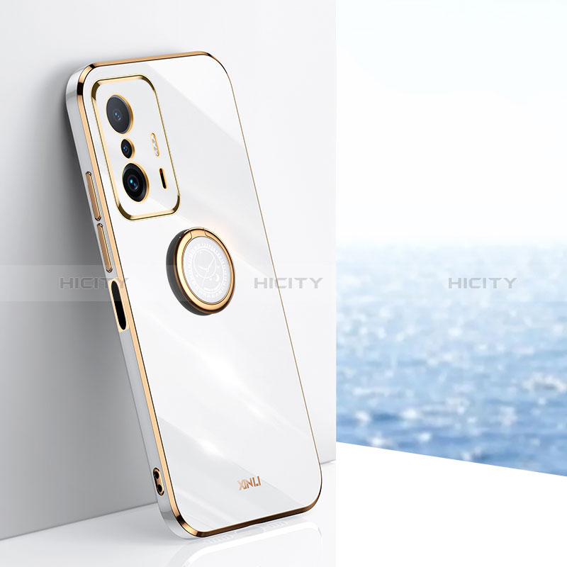 Custodia Silicone Ultra Sottile Morbida Cover con Magnetico Anello Supporto XL1 per Xiaomi Mi 11T 5G Bianco