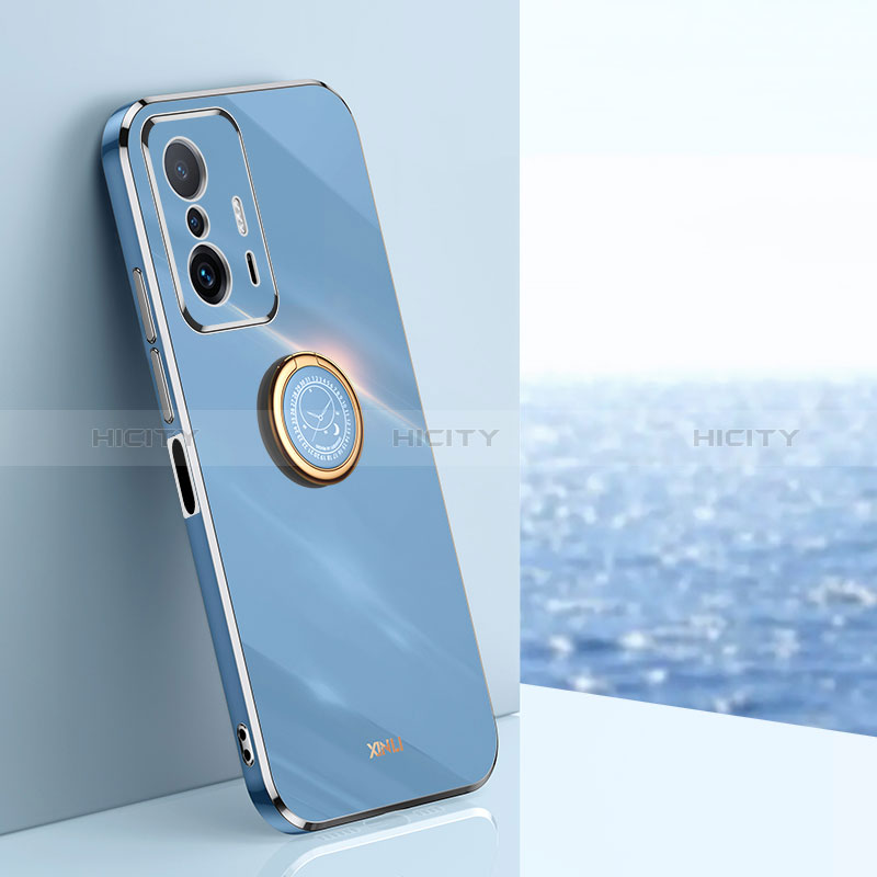 Custodia Silicone Ultra Sottile Morbida Cover con Magnetico Anello Supporto XL1 per Xiaomi Mi 11T 5G Blu