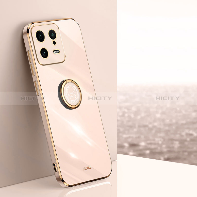 Custodia Silicone Ultra Sottile Morbida Cover con Magnetico Anello Supporto XL1 per Xiaomi Mi 13 5G Oro