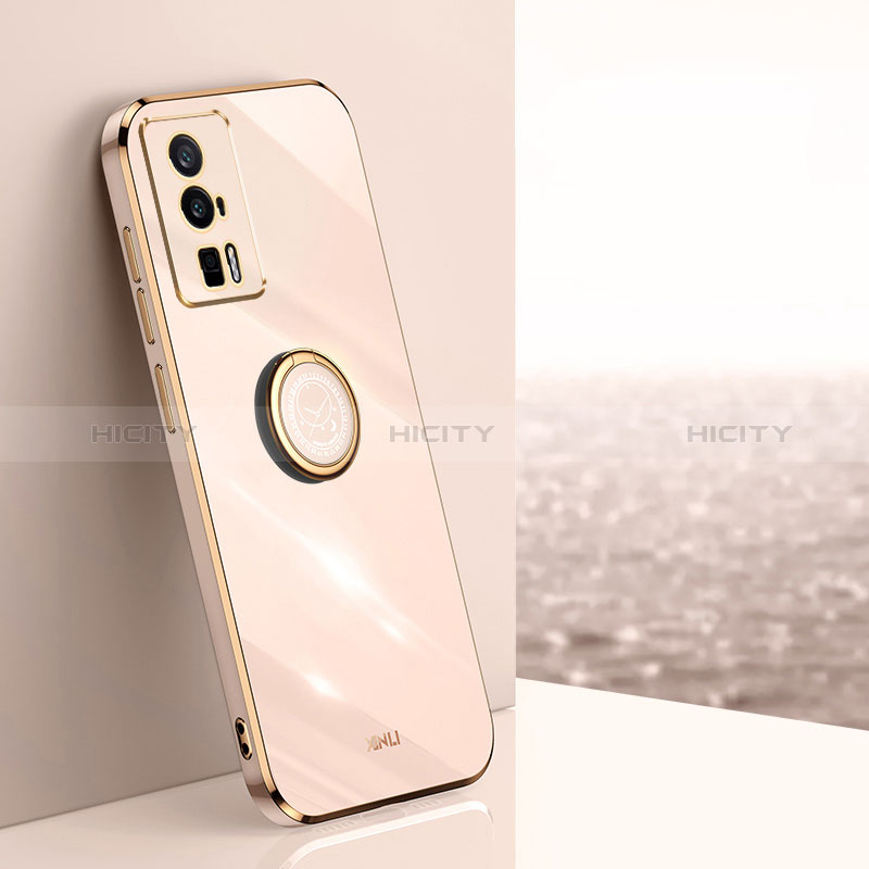 Custodia Silicone Ultra Sottile Morbida Cover con Magnetico Anello Supporto XL1 per Xiaomi Poco F5 Pro 5G Oro