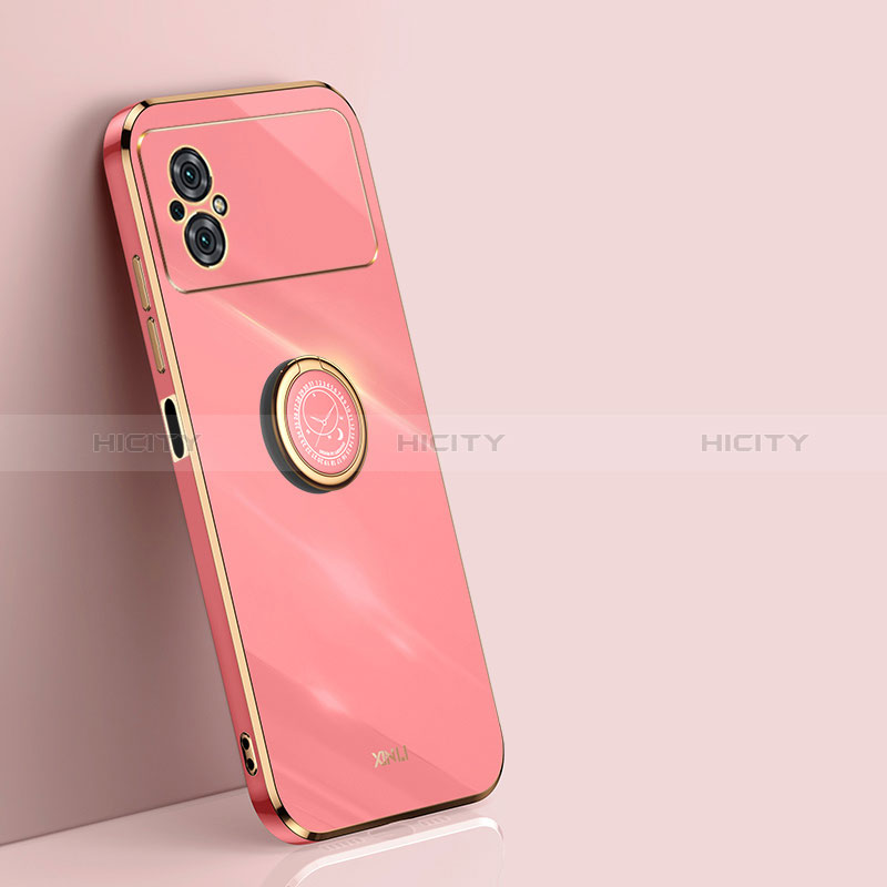 Custodia Silicone Ultra Sottile Morbida Cover con Magnetico Anello Supporto XL1 per Xiaomi Poco M4 5G Rosa Caldo