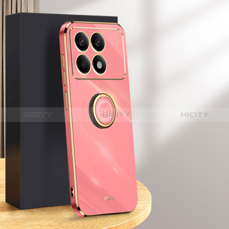 Custodia Silicone Ultra Sottile Morbida Cover con Magnetico Anello Supporto XL1 per Xiaomi Redmi K70 Pro 5G Rosa Caldo